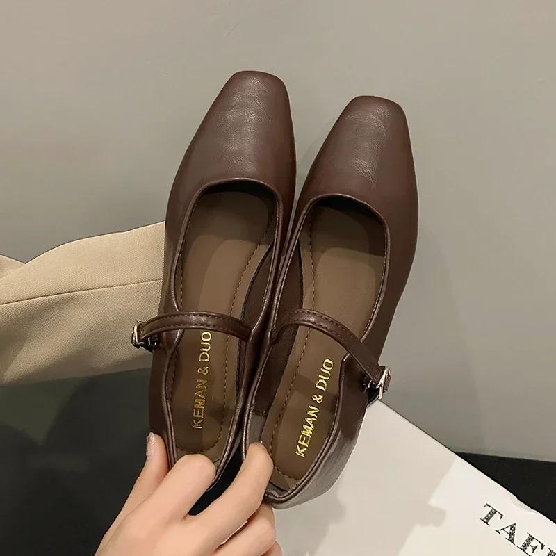 Fashion Mary Jane Single Shoes Thick Heel Shoes Elegant Classic Retro Square Toe Comfortable Soft Shallow Cut Low Heel Women's Shoes