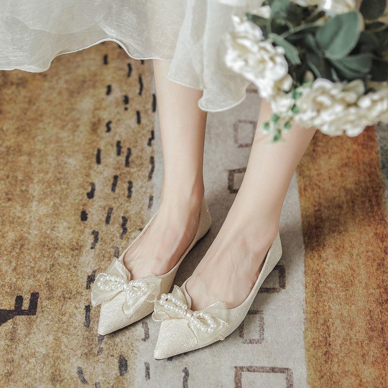 Pearl With Bow Woman Flats Promotion Young Comfortable and Elegant Dress Popular 39 Stylish Pointed Toe Slip-on Shoes for Women