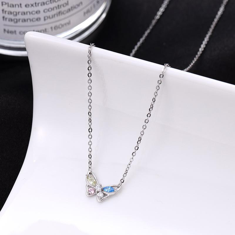 Banyan Tree S925 Silver Butterfly Necklace for Women - Elegant Retro Clavicle Chain