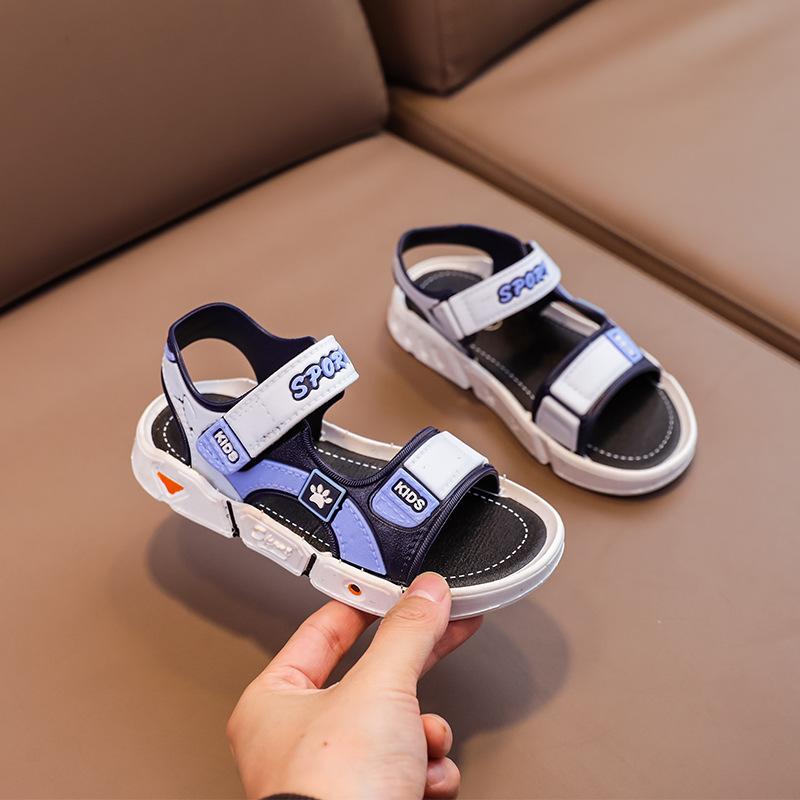 Детские сандалии для мальчиков, летние детские пляжные сандалии на мягкой подошве с мультяшным рисунком, противоскользящие студенческие пляжные сандалии