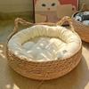 Handwoven Rattan Pet Bed with Detachable Pad Cotton - Round Cat House & Dog Bed, Available All Seasons  Cat Scratching Board