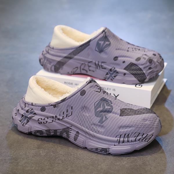 Водонепроницаемые мужские хлопковые тапочки на каблуках - новинка 2024 года, противоскользящие, устойчивые к фекалиям, идеально подходят для использования дома осенью и зимой