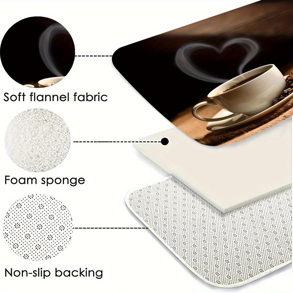 1Pcs Coffee Print Anti-Slip Rugs Kitchen Mat Soft Thickened Kitchen Floor Mat Waterproof Vintage Absorbent Non-slip Oil-proof Floor Mat Runner Rug