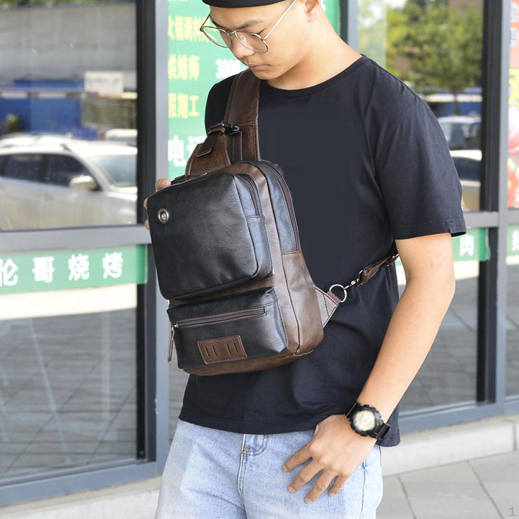 Мужская сумка Рюкзак из ПУ кожи Мужской Нагрудный Crossbody Плечевой Daypack для Бизнеса На улице