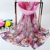 Autumn Peacock Feather Rose Chiffon Long Silk Scarf Women's Small Scarf