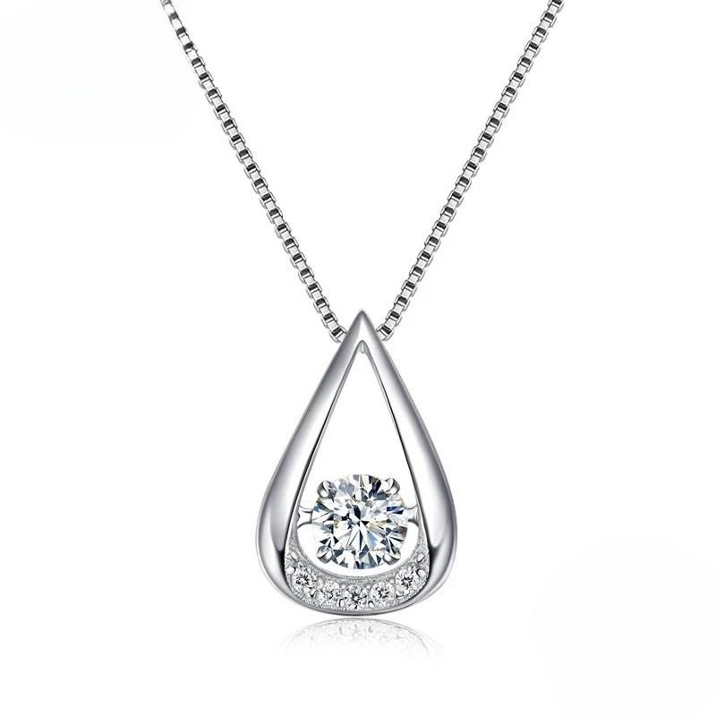 New Elegant Dance Zircon Triangle Water Drop Pendant Necklaces Sterling Silver Women Jewelry Fashion Rhinestone Charm Choker