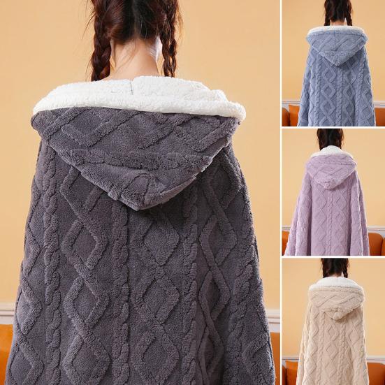 Накидка-шаль с капюшоном для дома и улицы теплая толстая двухсторонняя плюшевая машинка