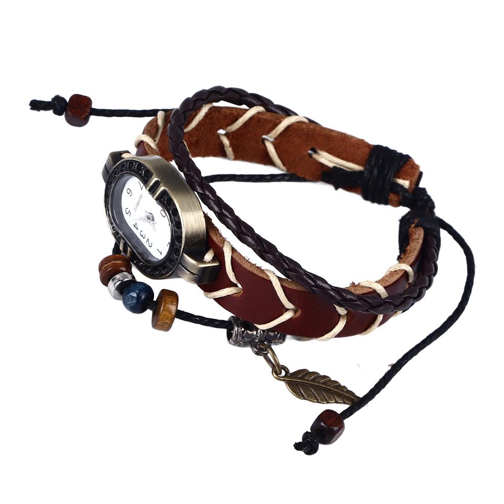 Винтажные часы с бусинами, тканый браслет из бисера с листьями, модные кварцевые наручные часы для мужчин и женщин