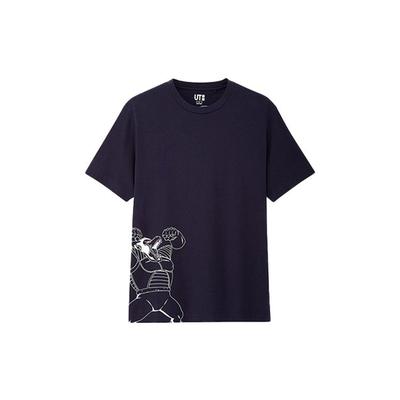Uniqlo Печатная футболка с коротким рукавом Унисекс Топы Темно-синий 425614-69