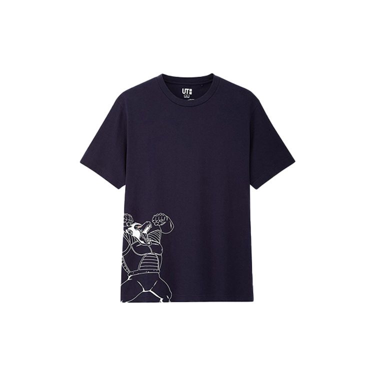 Uniqlo Печатная футболка с коротким рукавом Унисекс Топы Темно-синий 425614-69