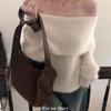 The Pink Women Loose Fit Hairy Pine Needle Off Shoulder Knit