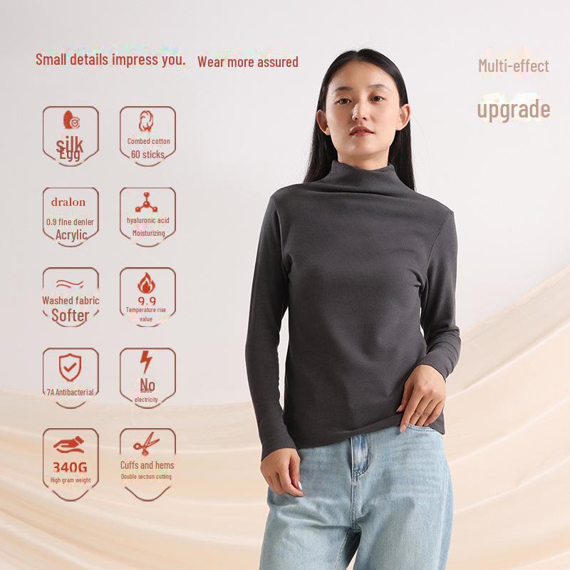 Women's High-Collar German Velvet Long-Sleeve Top: Slim Fit, Heat-Generating, Hyaluronic Acid-Enhanced, Perfect for Autumn and Winter.