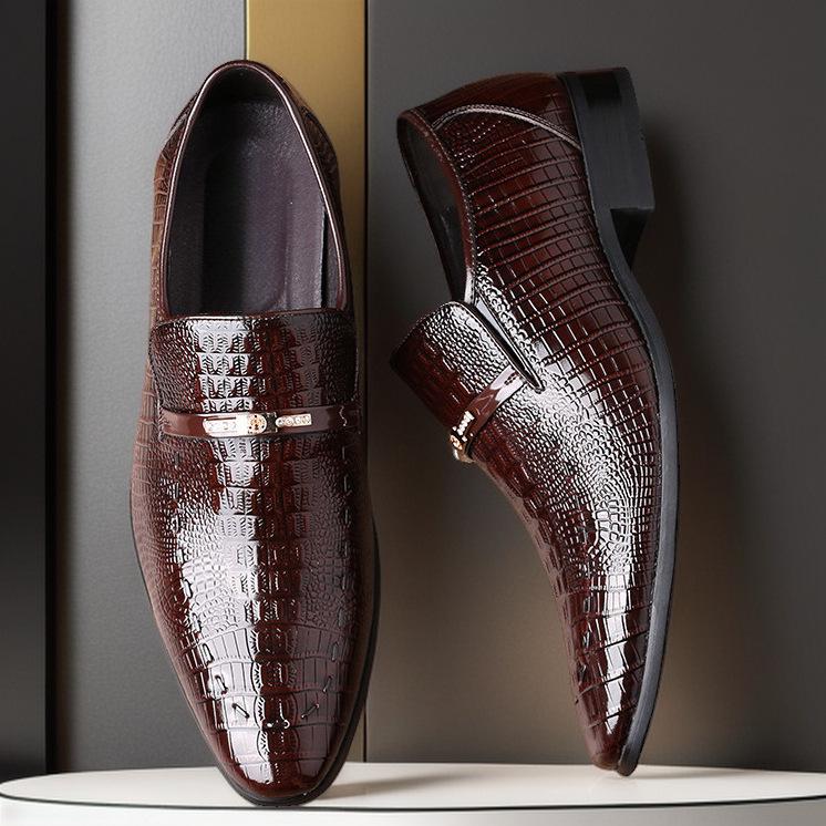 Мужские формальные туфли слипоны из кожи с тиснением под крокодила больших размеров на осень/зиму 2024