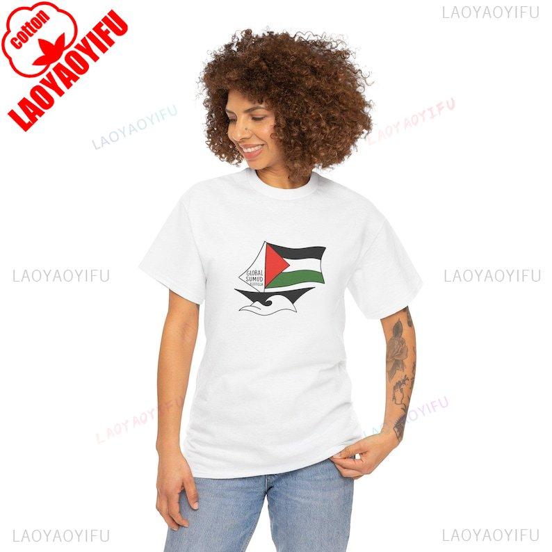 Peace Global Sumud Flotilla Unisex Fashion Printed TShirt Crew Neck Short Sleeve Cotton Top All Seasons Casual Soft