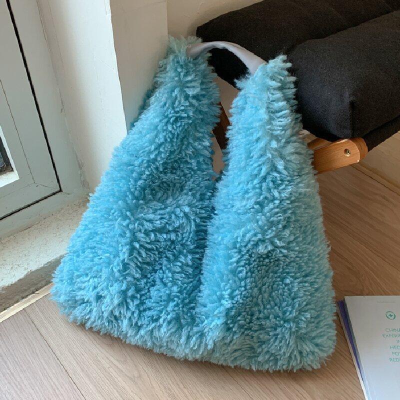 Новая плюшевая сумка большой вместимости для осени и зимы, женская универсальная однотонная сумка через плечо, сумка для поездок на работу