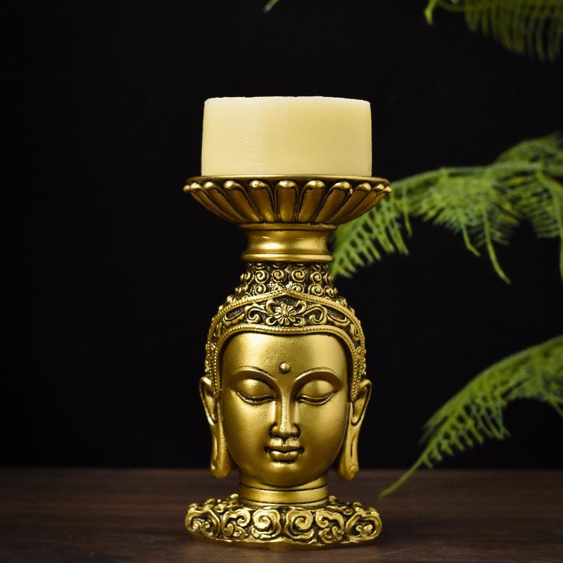 Подсвечник в виде головы Будды в стиле антиквариата в Юго-Восточной Азии, подсвечник из смолы ручной работы, домашний декор для богослужений, настольные аксессуары