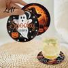 Holiday Table Decor for Kitchen Halloween Wooden Coasters Decorative Placemats Dining Table Heat Resistant Mats Reusable Room with Pumpkin