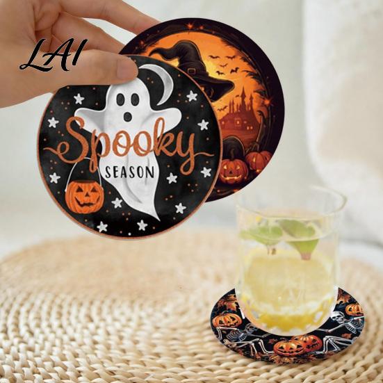 Holiday Table Decor for Kitchen Halloween Wooden Coasters Decorative Placemats Dining Table Heat Resistant Mats Reusable Room with Pumpkin