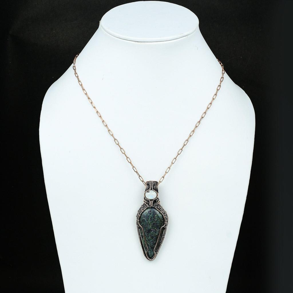 Ruby In Blue Kyanite Copper Wire Wrapped Pendant Gemstone Copper Jewelry Rainbow Moonstone Handmade Jewelry Gift For Him Pendant For Women