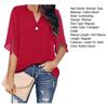 Yousheng Women Tops V-Neck Button Decor Half Sleeve Chiffon Blouse Solid Color Loose Fit Breathable Shirt Tops Daily Wear