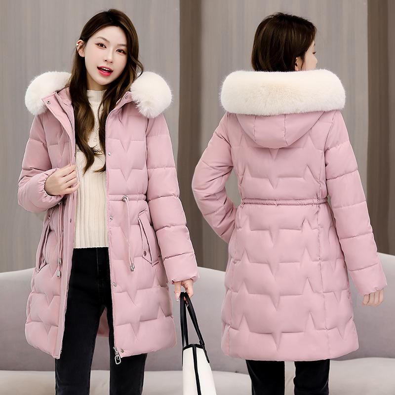 Winter Long Cotton Coat for Women Winter Coat Cotton Jacket Slim Fit Thickened Large Fur Collar Cotton Coat