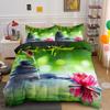 Zen Stone Green Bamboo Duvet Cover Set Nature Water Print Bedding Set Queen King Size Bedroom Decorative Comforter Cover 2/3 Pcs