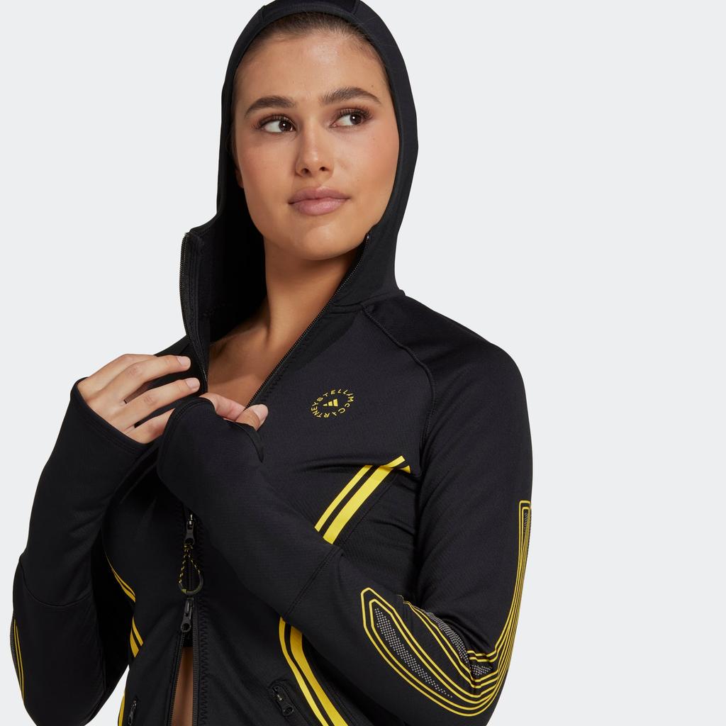 adidas Стелла Маккартни TP LS CR. Полосатая деталь с логотипом и принтом с капюшоном Женская куртка черная HI6055