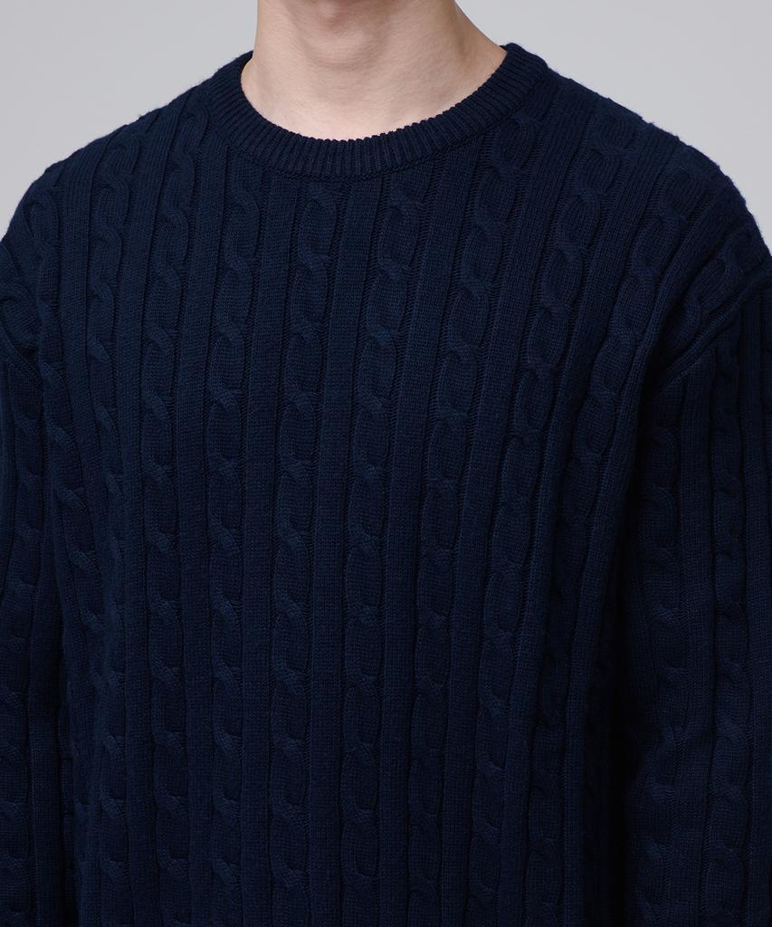 MUSINSA STANDARD Cable Crew Neck Knit [Navy]