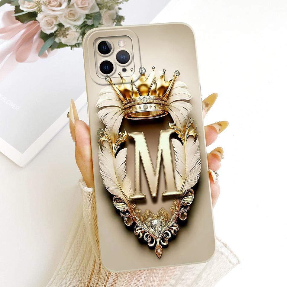 For iPhone 11 Pro Max Feather Crown Initial Letter Phone Case For iPhone11 11Pro 11ProMax Soft Silicone Covers Bumpers