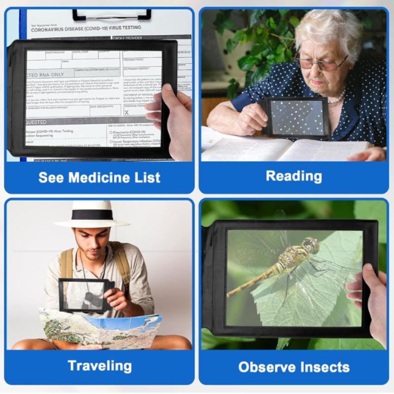 Лупа формата А4 на всю страницу, не требует батареек, портативная лупа с большой областью обзора для чтения, рукоделия, медицинских карт для пожилых людей