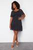 Women's Fashion New Plus Big Size Dress Black Polka Dot Woven Mini Dress