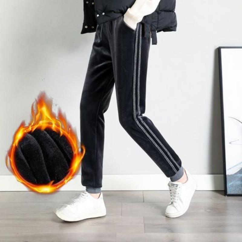 Женские утолщенные бархатные спортивные брюки, зимние модные теплые свободные повседневные плюшевые брюки