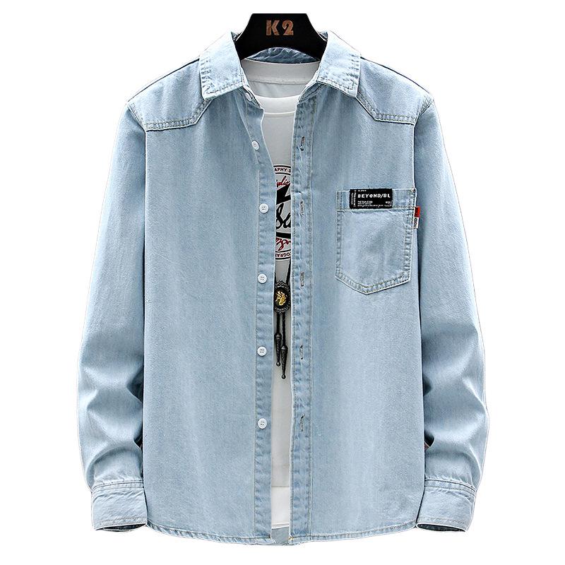 Мужская рубашка из плотного денима с длинным рукавом 2023 года — модная куртка в корейском стиле на весну и осень