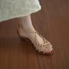 Fashion Female Sandal Women's Girls Beige New Style Popular Summer Comfort Low Retro Flat Back Strap Square Heel Rubber Sandals Solid
