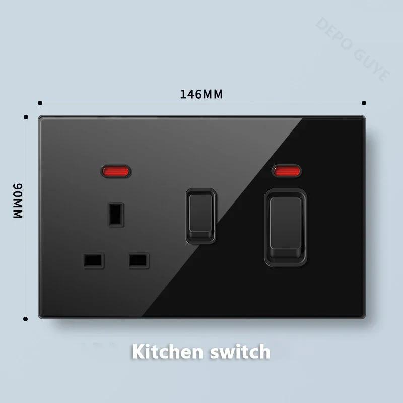 Стандарт Великобритании 20 Вт Type-C розетка для быстрой зарядки универсальный настенный выключатель света на 2 направления, черное закаленное стекло двойная 3-контактная USB розетка