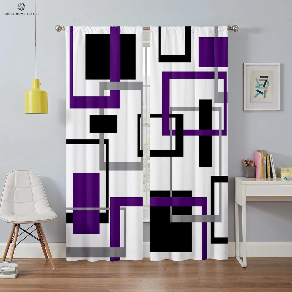 Современные простые геометрические 3D-печатные шторы, оконные занавески, карманы для штанг, спальня, гостиная, кухня, предметы интерьера, 2 шт.