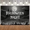 Halloween Night Outdoor Horror Cemetery Photography Background Full Moon Bat Castle Zombie Hand Skull Themed Photo Backdrop Prop14