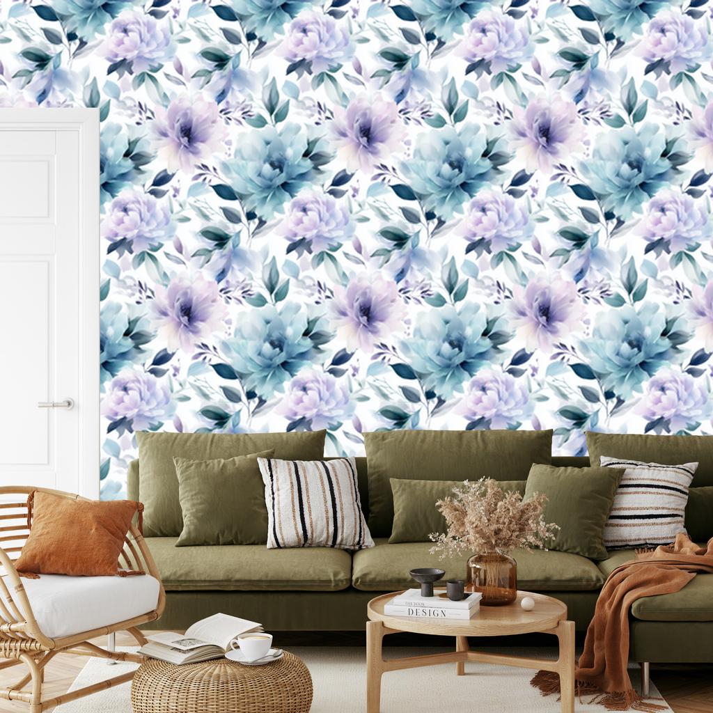 Wallpaper Background white, blue and light gray for the living room and bedroom 50x1000