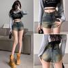Retro High Waist Slimming Denim Shorts for Women - Summer Casual Elastic A-Line Hot Pants