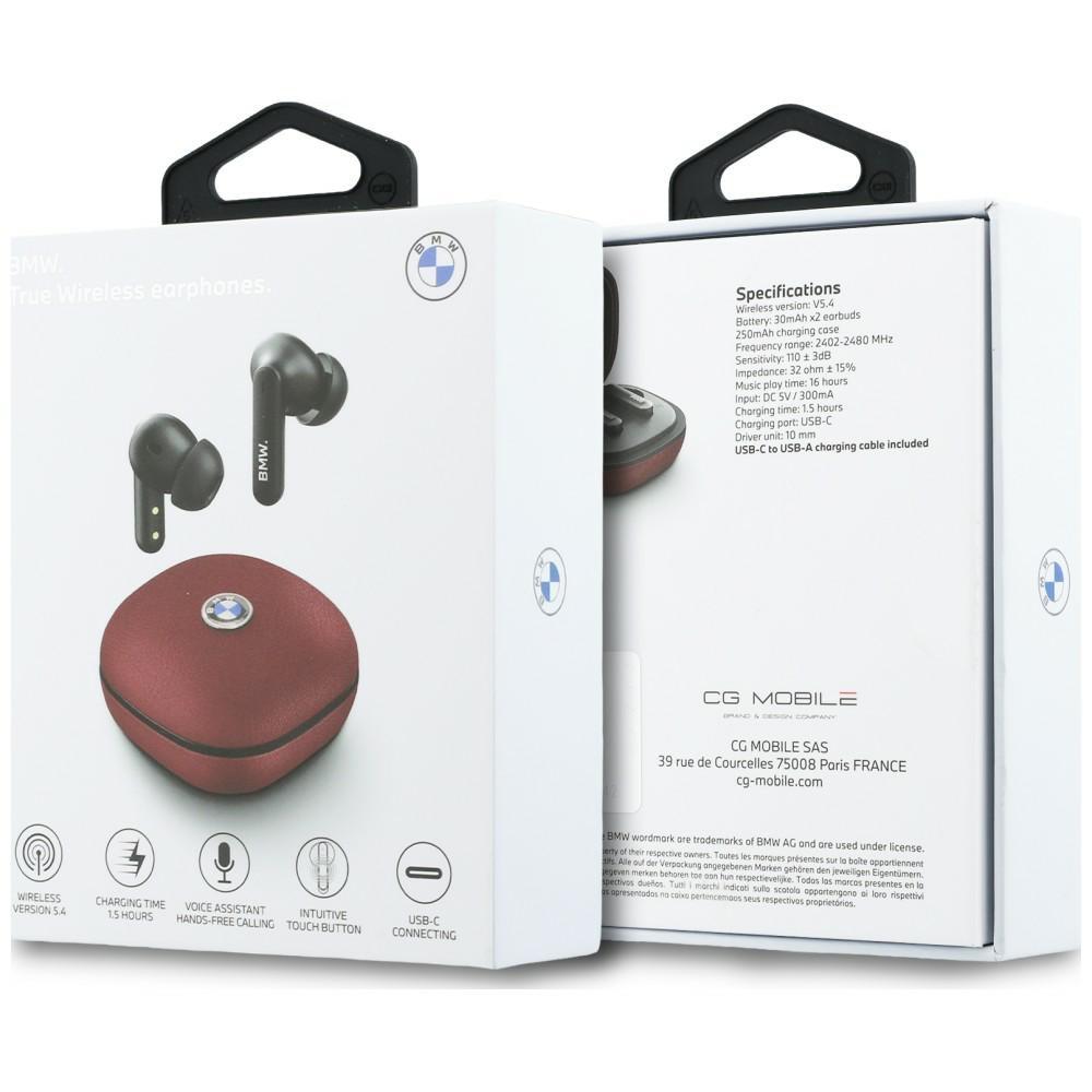 TWS Bluetooth Headphones BMW Leather Metal Logo ENC Red