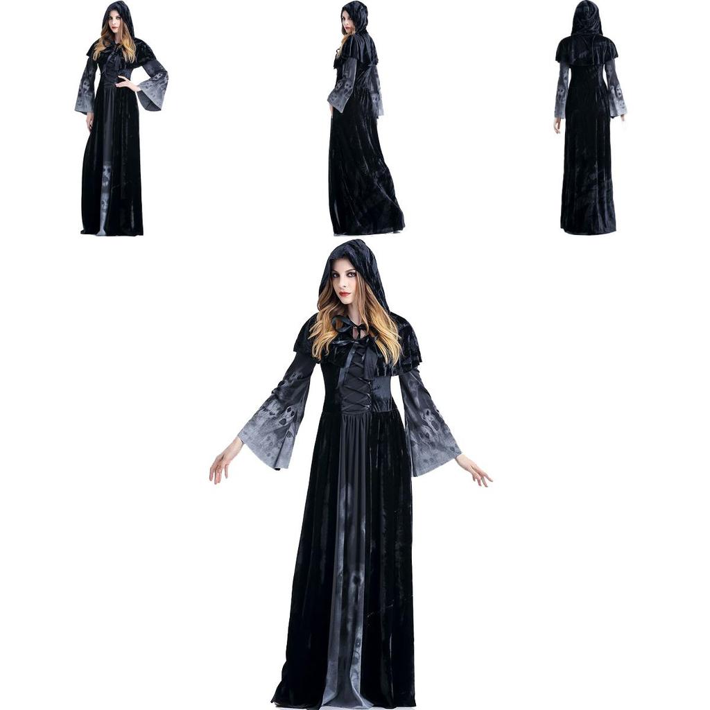 Enchanting Women's Wicked Queen Gothic Witch Costume With Elegant Long Bell Sleeves