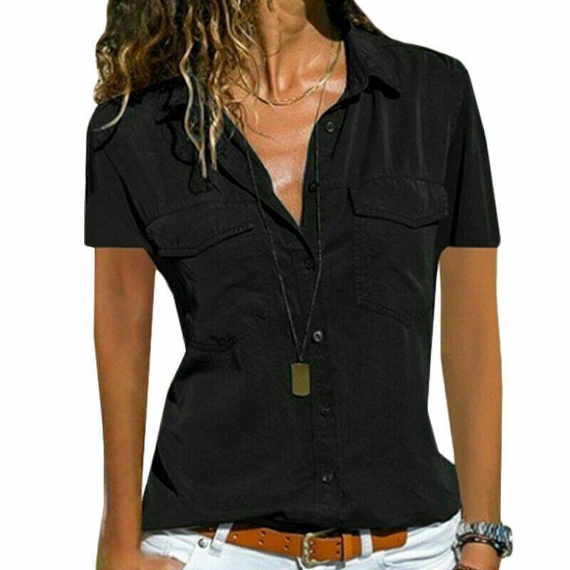 Women Neck V Short Sleeve Shirt Blouse Ladies Summer Tshirt Tops Tee Plus Size