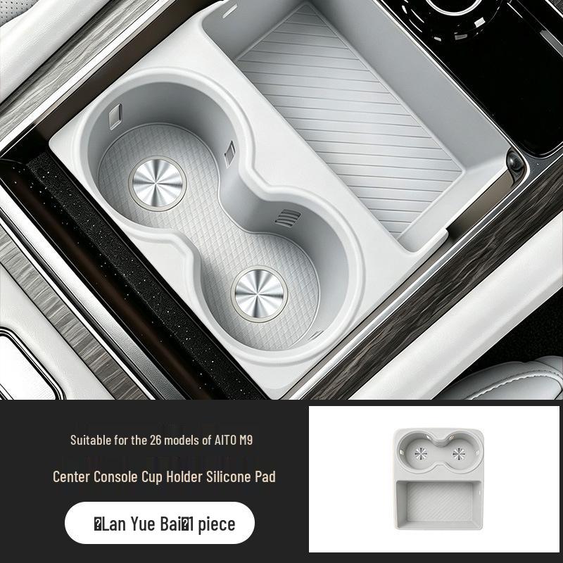 -Compatible with 26 AITO M9 Models: Central Control Cup Holder Tray & Protective Pad for Car Interior.