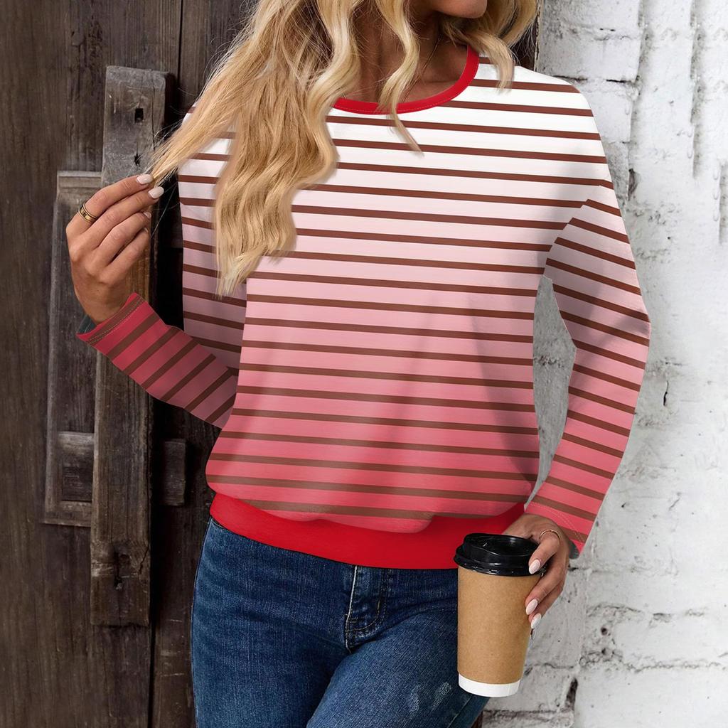 Женский модный повседневный топ с длинными рукавами и принтом, открытыми плечами и круглым вырезом