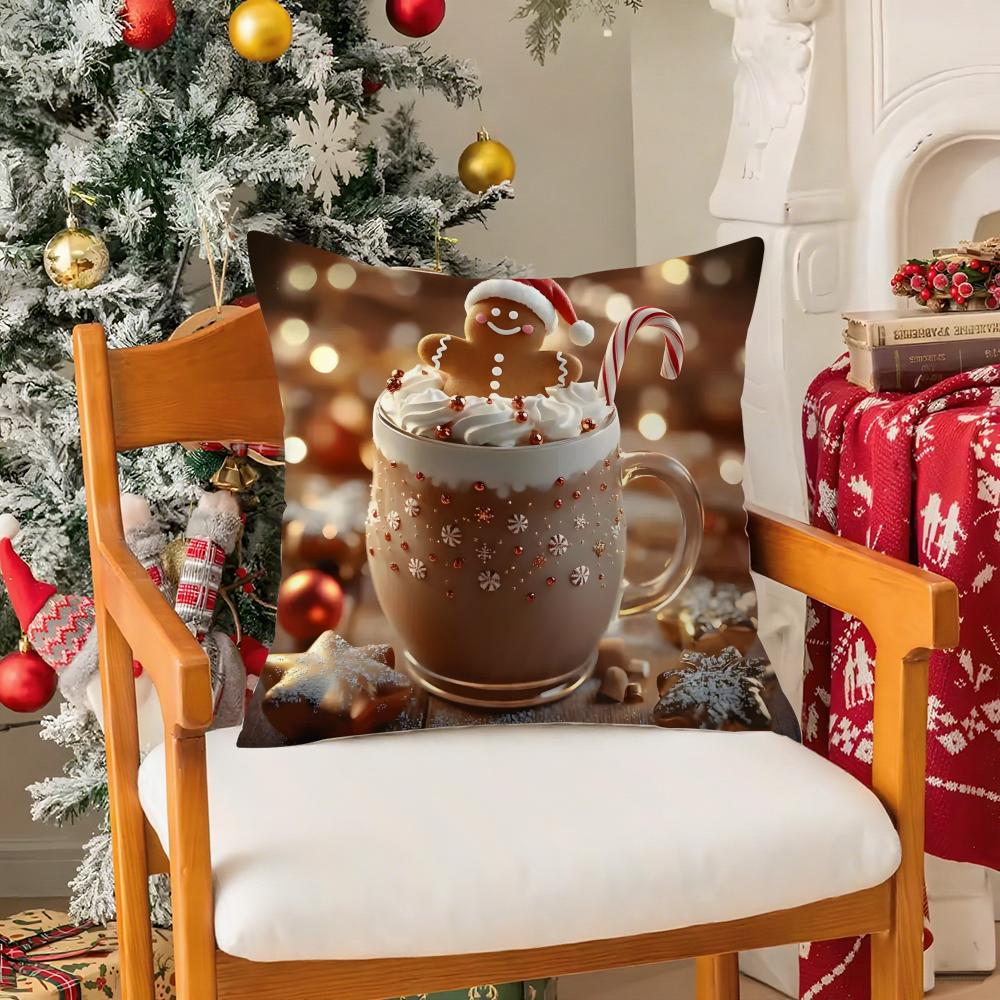 Creative Christmas Decorations For Cafes Coffee Pillow Case Silky Short Plush With Invisible Zipper Dustproof Sofa Cushion Cover
