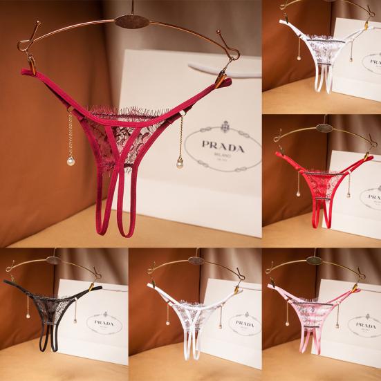 Сексуальные женщины с открытой промежностью, прозрачные кружевные стринги, стринги, нижнее белье из искусственного жемчуга