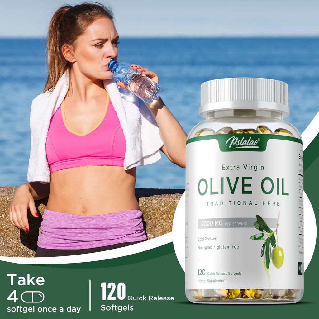 Extra virgin olive oil softgels, 2000 mg, antioxidant support, suitable for both men and women.