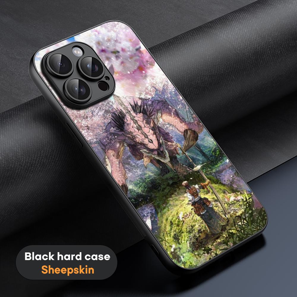 Крутой дизайн логотипа Monster Hunter ins Чехол для телефона Для iPhone 16 15 14 13 12 11 Plus Pro Max Ограниченный Черный жесткий чехол Овчина