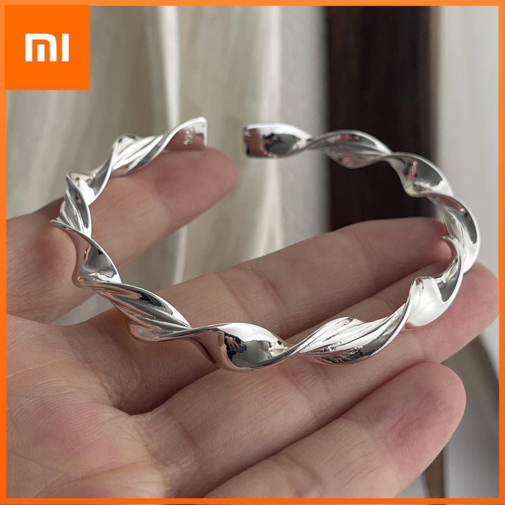 Xiaomi 100% Solid 925 Sterling Silver Retro Bracelet for Women Men Vintage Handmade Twist Bracelet Birthday Gift