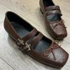 Версия из коровьей кожи~ Новые ретро балетки с бантом, толстый каблук, стиль колледжа, Мэри Джейн, маленькие кожаные туфли женские